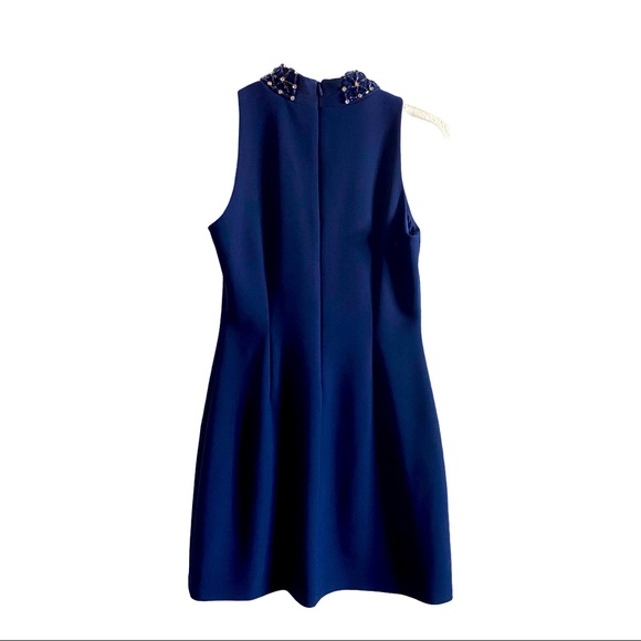 Navy Cocktail Dress with Jeweled Neck - Picture 4 of 14
